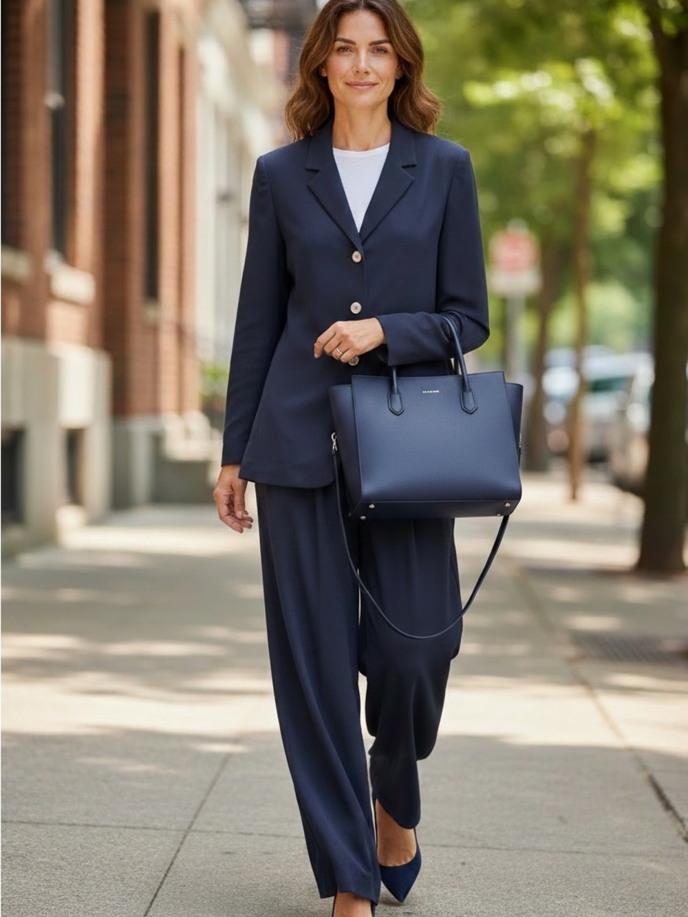 NWT KATE HILL Lord & Taylor SILK Navy Women's 10 Two-Piece Pant Suit